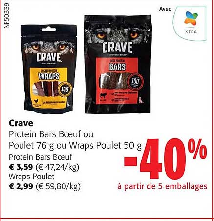 crave protein bars bœuf ou poulet ou wraps poulet