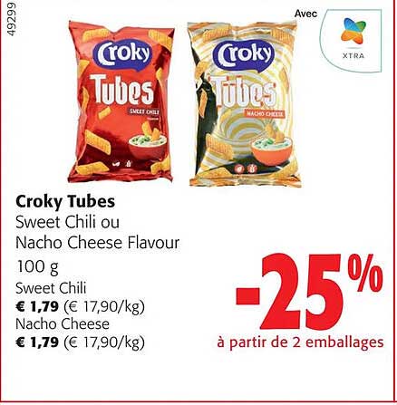 croky tubes sweet chili ou nacho cheese flavour