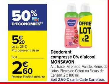 déodorant compressé 0% d'alcool monsavon