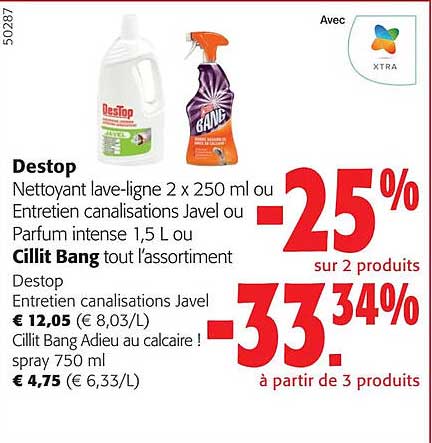 destop nettoyant lave-linge ou entretien canalisations javel ou parfum intense cillit bang tout l'assortiment