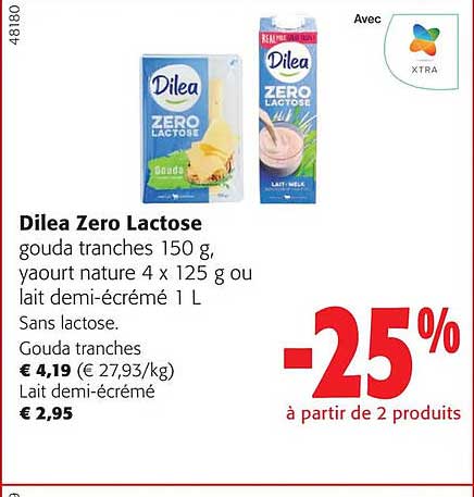 dilea zero lactose gouda tranche yaourt nature ou lait demi-écrémé