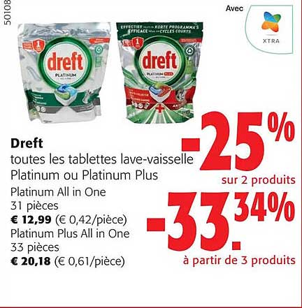 dreft les tablettes lave-vaisselle platinum ou platinum plus