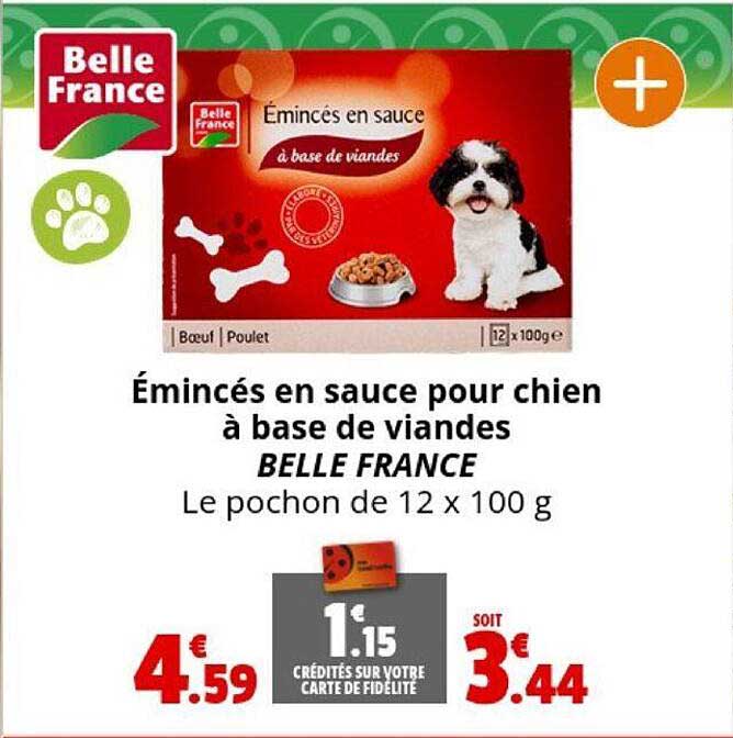 émincés en sauce pour chien à base de viandes belle france