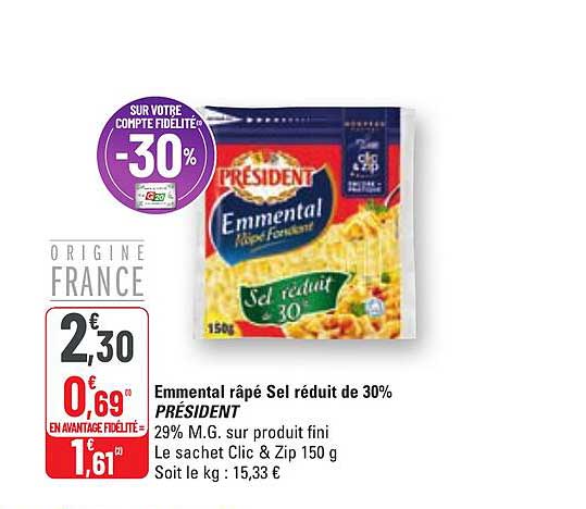 emmental râpé sel réduit de 30% président