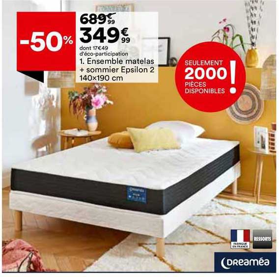 ensemble matelas + sommier epsilon 2 140x190 cm dreaméa