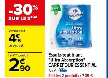 essuie-tout blanc "ultra absorption" carrefour essential