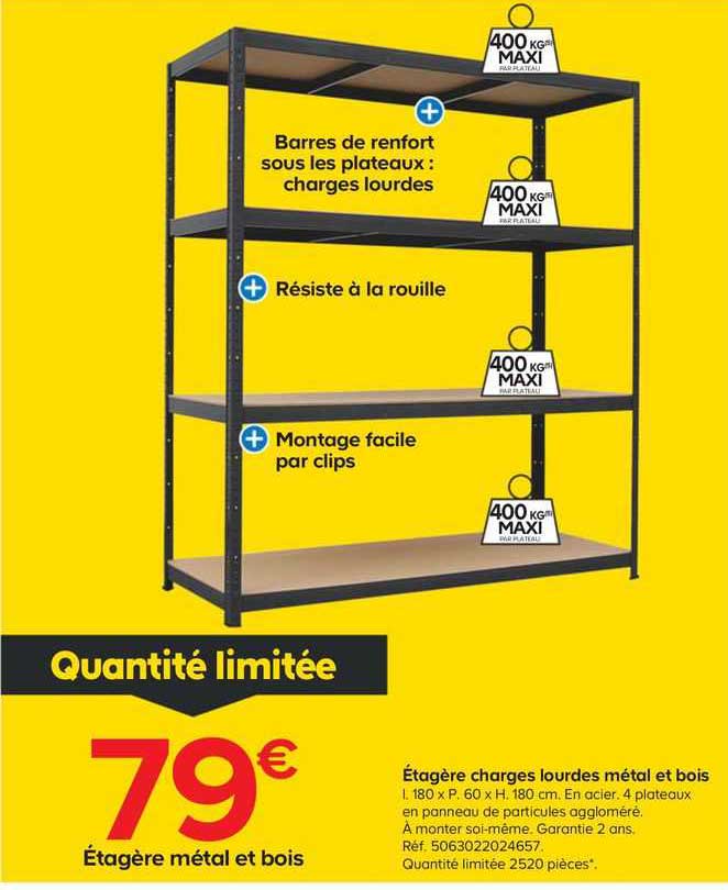étagère charges lourdes métal et bois