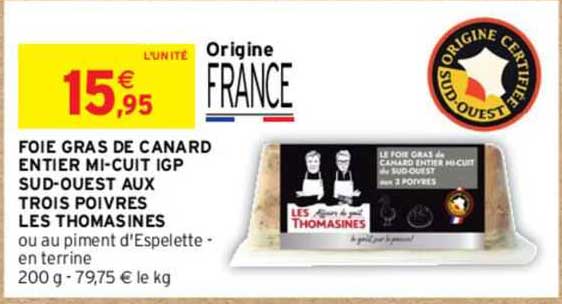 foie gras de canard entier mi-cuit igp sud-ouest aux trois poivres les thomasines