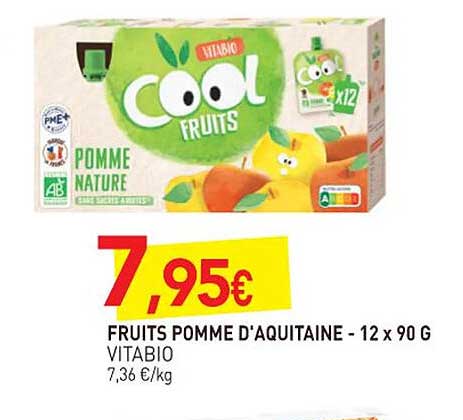 fruits pomme d'aquitaine vitabio - 12 x 90 g