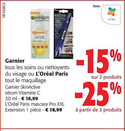 garnier tous les soins ou nettoyants du visage ou l'oréal paris tout le maquillage