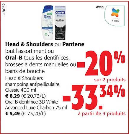 head & shoulders ou pantene ou oral-b les dentifrices, brosses à dents manuelles ou bains de bouche