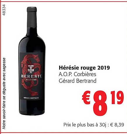 hérésie rouge 2019 a.o.p. corbières gérard bertrand