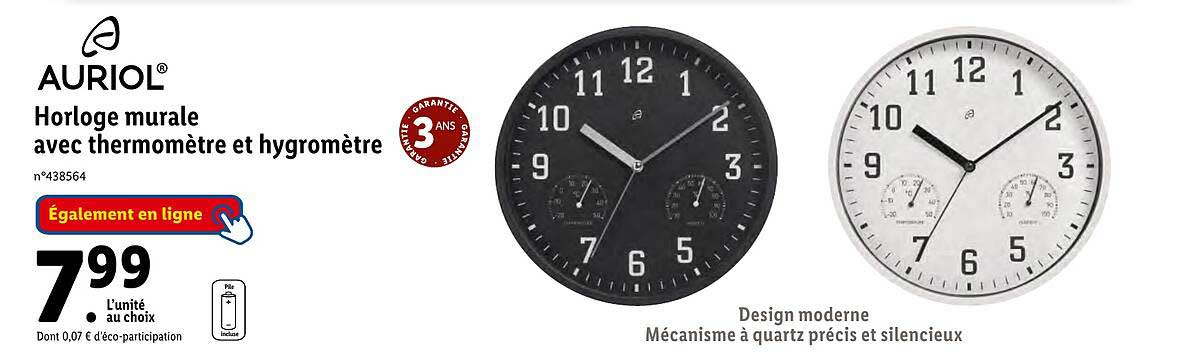 Horloge Murale Avec Thermomètre Et Hygromètre Auriol