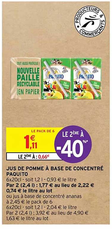 Jus De Pomme à Base De Concentré Paquito