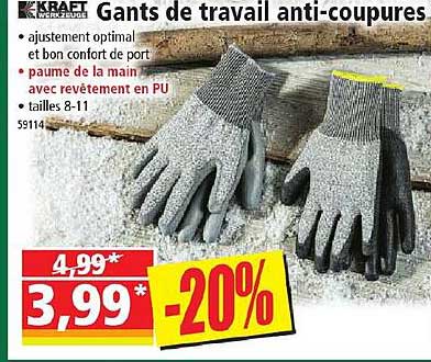kraft gants de travail anti-coupures