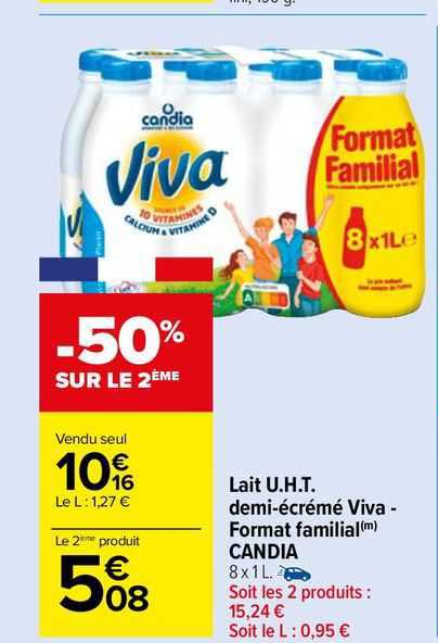lait u.h.t. demi-écréme viva-format familia candia
