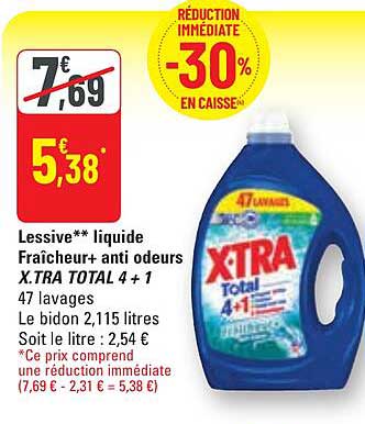 lessive liquide fraîcheur+ anti odeurs x.tra total 4 + 1