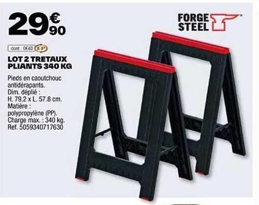 lot 2 tretaux pliants 340 kg forge steel