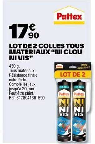 lot de 2 colles tous matériaux "ni clou ni vis" pattex