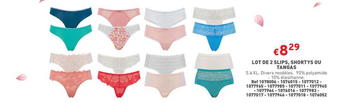 lot de 2 slips, shortys ou tangas