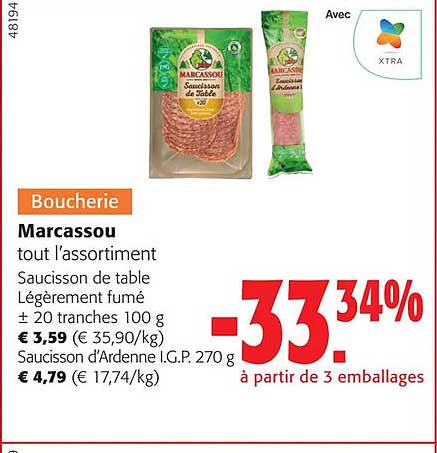 marcassou tout l'assortiment saucisson de table légèrement fumé