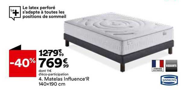 matelas l'influence'r 140x190 cm simmons