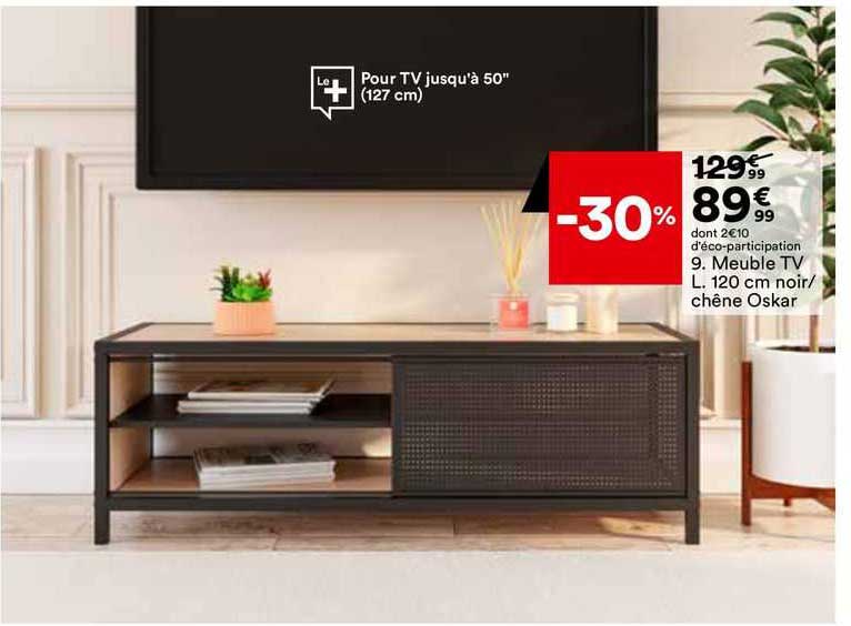 meuble tv l. 120 cm noir/chêne oskar