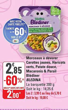 Morceaux à Dévorer Carottes Jaunes, Haricots Verts, Patate Douce, Macaronis & Persil Blédîner Blédina
