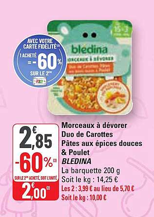 morceaux à dévorer duo de carottes pâtes aux épices douces & poulet blédina