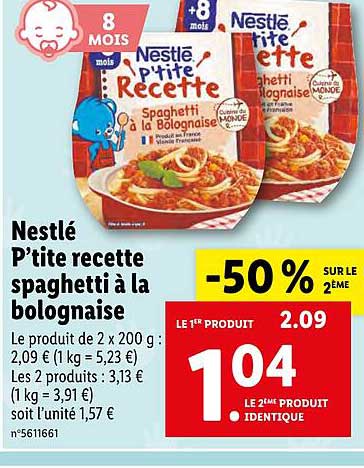 nestlé p'tite recette spaghetti à la bolognaise