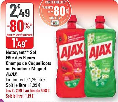 nettoyant sol fête des fleurs champs de coquelicots ou fraîcheur muguet ajax