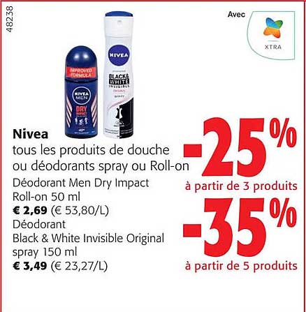 nivea tous les produits de douche ou déodorants spray ou roll-on