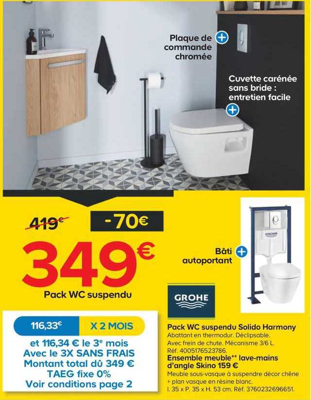 pack wc suspendu solido harmony ensemble meuble "lave-mains d'angle shino grohe