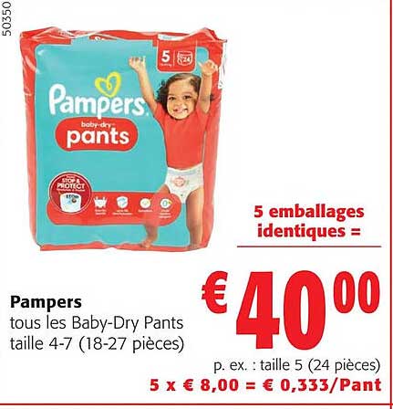 pampers tous les baby-dry pants taille 4-7
