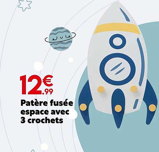 patère fusée espace avec 3 crochets