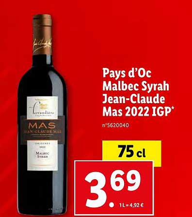 pays d'oc malbec syrah jean-claude mas 2022 igp