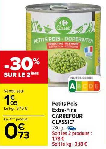 petits pois extra-fins carrefour classic