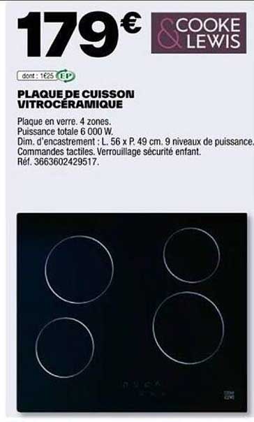 plaque de cuisson vitrocéramique cooke&lewis