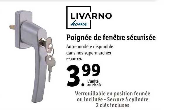 poignée de fenêtre sécurisée livarno home