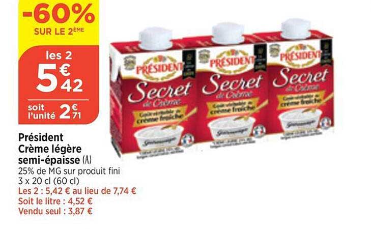 président crème légère semi-épaisse