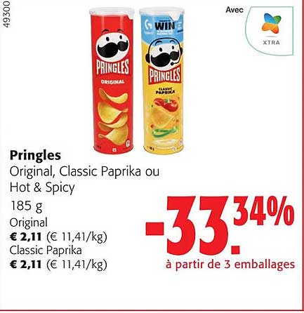 pringles original, classic paprika ou hot & spicy