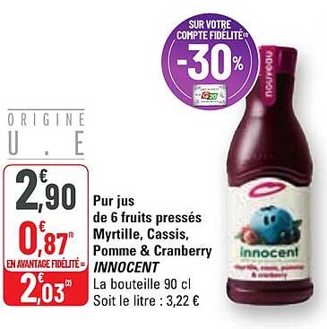 pur jus de 6 fruits pressés myrtille cassis pomme & cranberry innocent