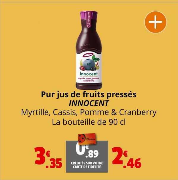 pur jus de fruits pressés innocent myrtille, cassis, pomme & cranberry la bouteille