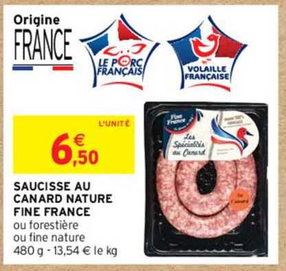 Saucisse Au Canard Nature Fine France