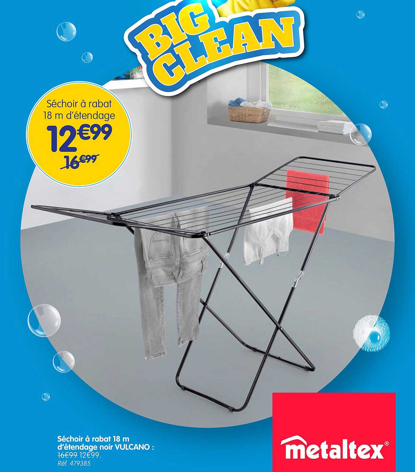 séchoir à rabat 18m d'etendage noir vulcano metaltex