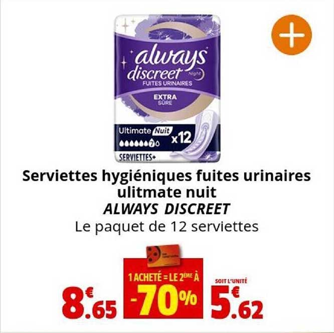 serviettes hygiéniques fuites urinaires ultimate nuit always discreet