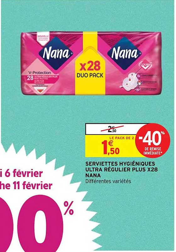 serviettes hygiéniques ultra régulier plus x 28 nana