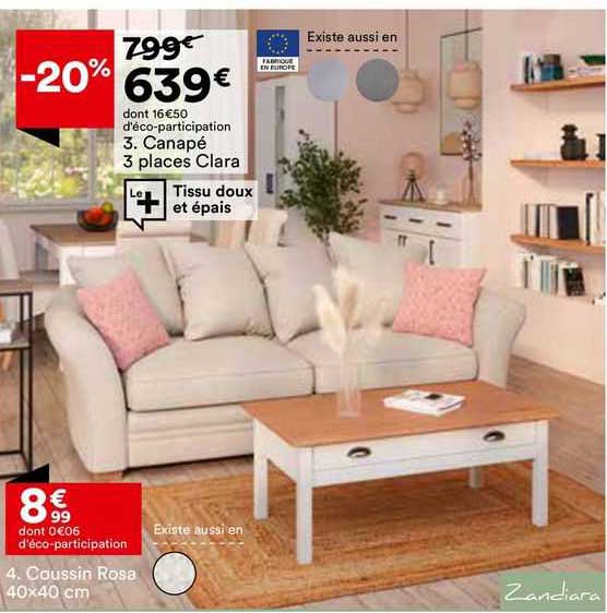 soussinr osa canapé 3 places clara