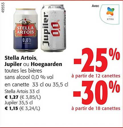 stella artois, jupiler ou hoegaarden les bières sans alcool 0,0% vol