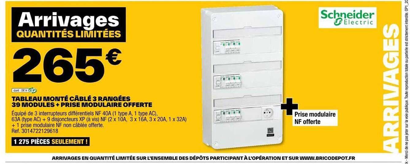 tableau monté câblé 3 rangées 39 modules + prise modulaire offerte